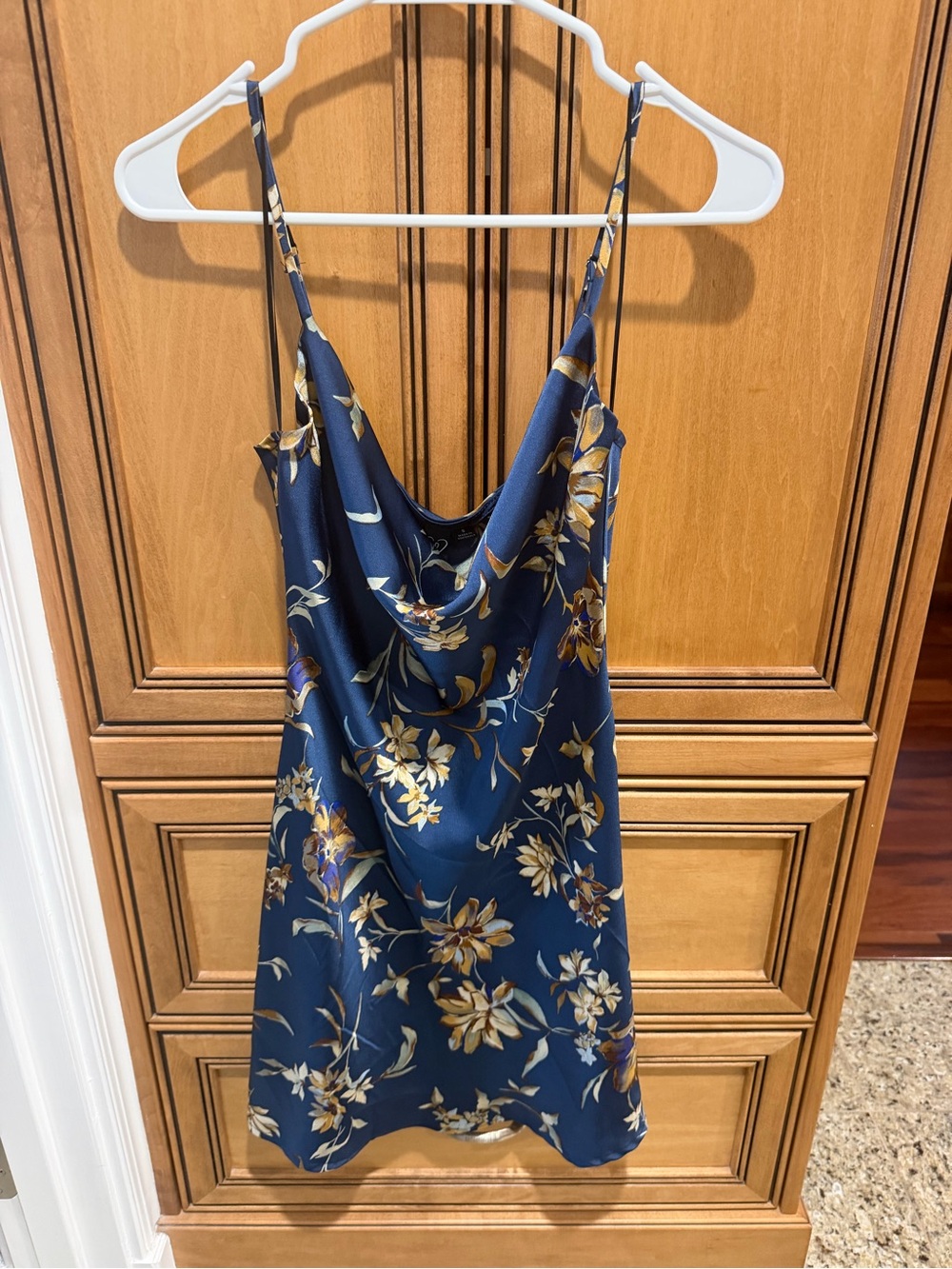 Windsor Navy Blue Floral Cowl Neck Mini Dress